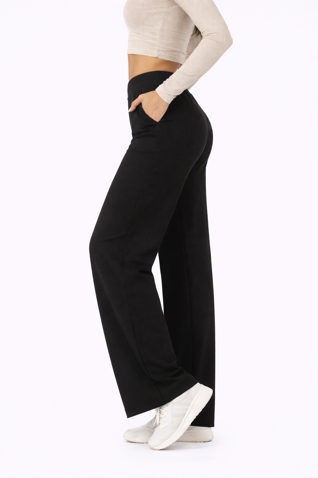 EaseFlow Pants – Black – Side View | Vayana Clothing