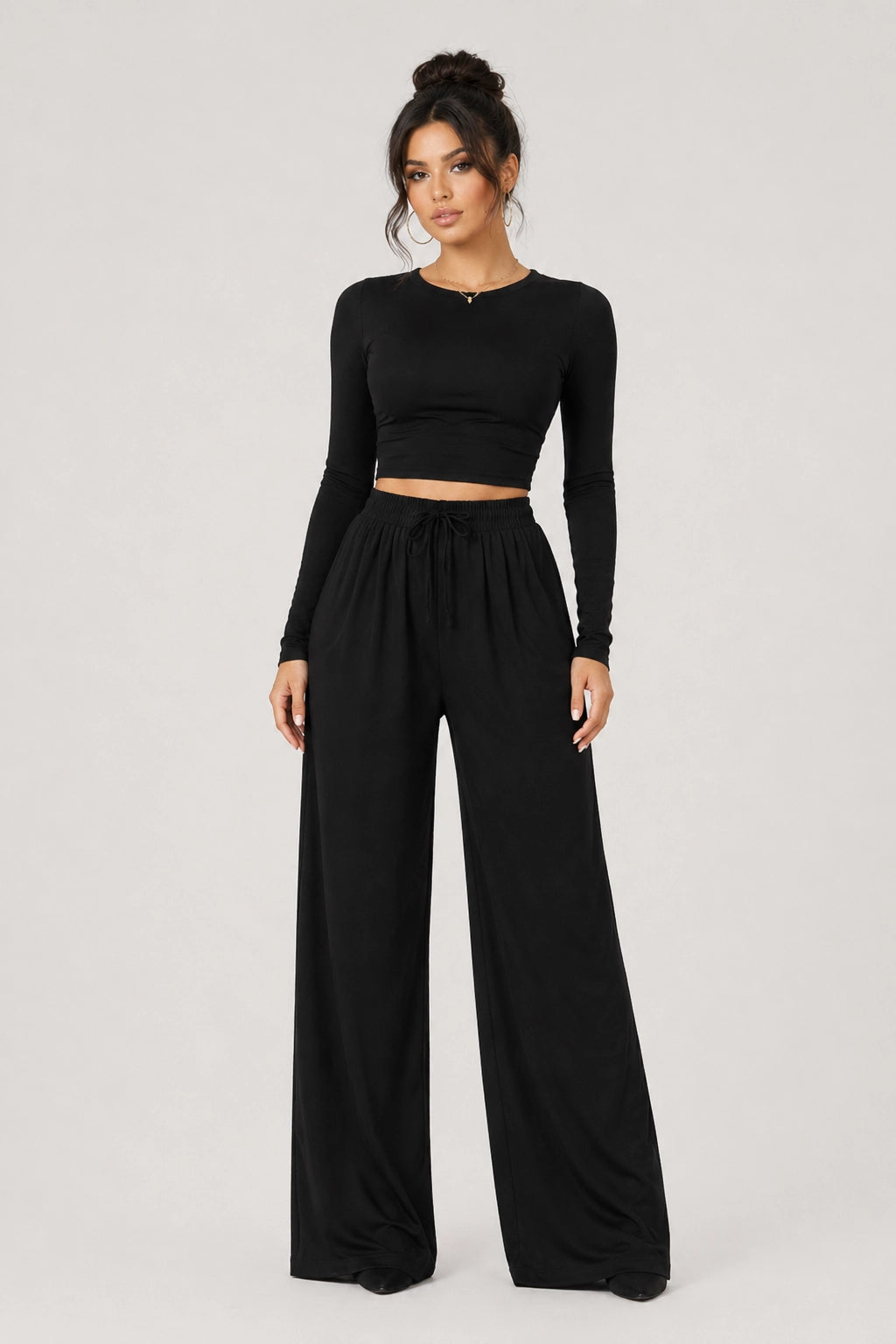 Sienna Lounge Set – Black – Front View | Vayana Clothing