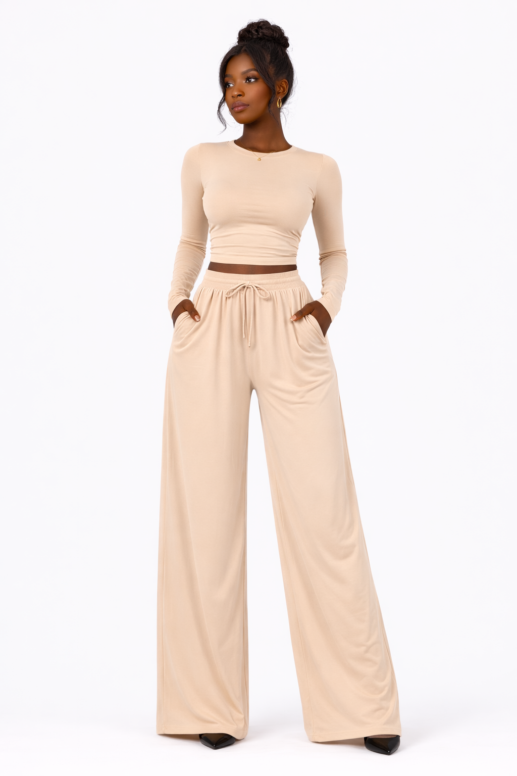 Sienna Lounge Set – Beige – Front View | Vayana Clothing