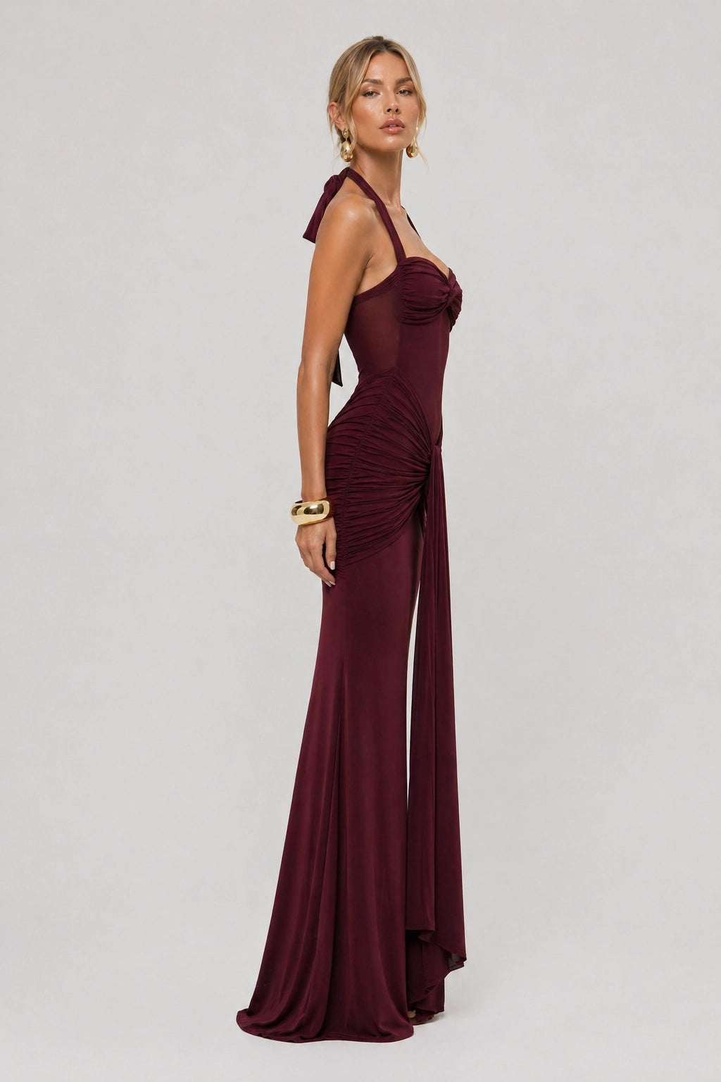 Carmine Dress – Red Burgundy – Side View | Vayana Clothing