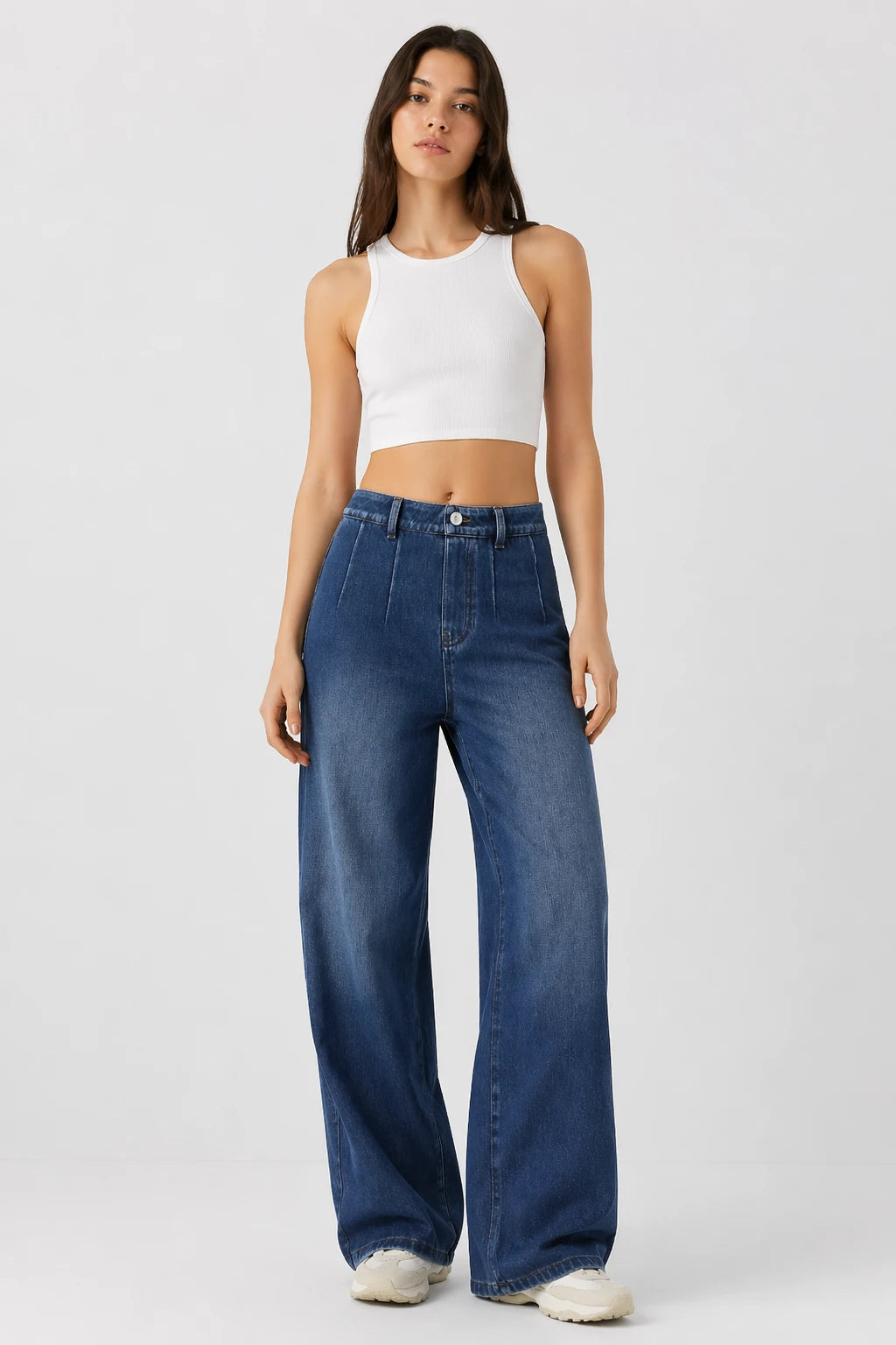 Classic Wide Jeans – Blue – Front View | Vayana Clothing