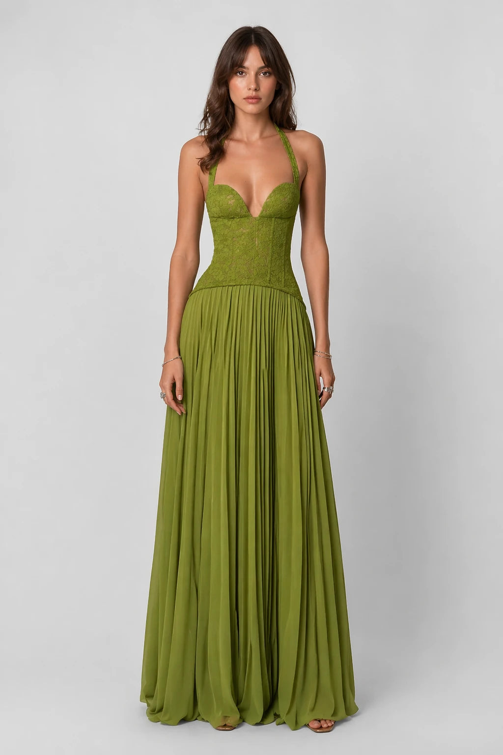 Eden Dress – Olive Green – Front View | Vayana Clothing