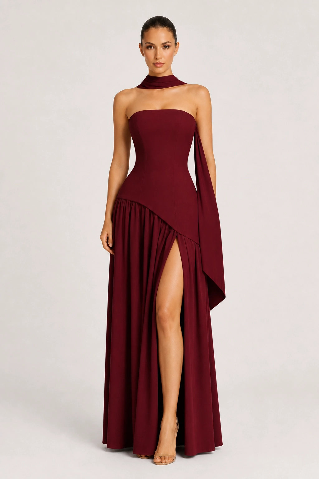 Elara Dress – Red – Front View | Vayana Clothing
