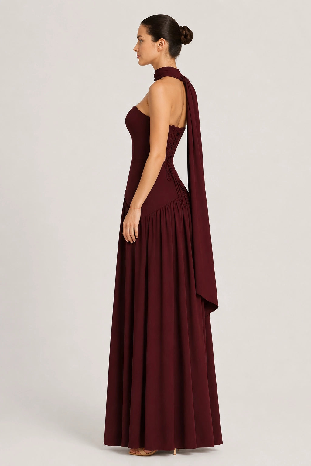 Elara Dress – Strapless Draped Maxi Dress High Slit | Vayana Clothing