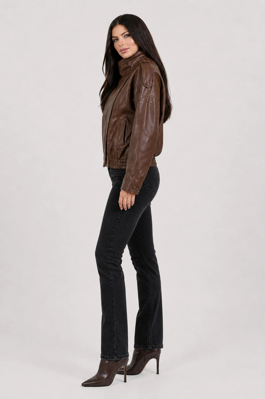 Luna Jacket – Brown – Side View | Vayana Clothing