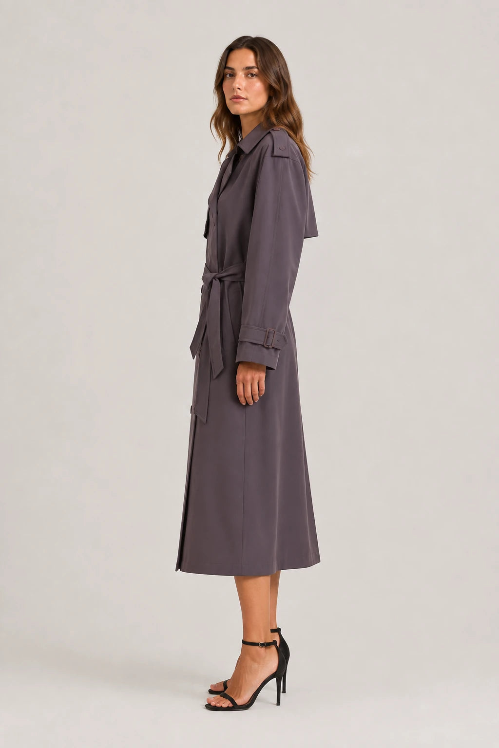 Nolia Trench-Coat – Brown – Side View | Vayana Clothing