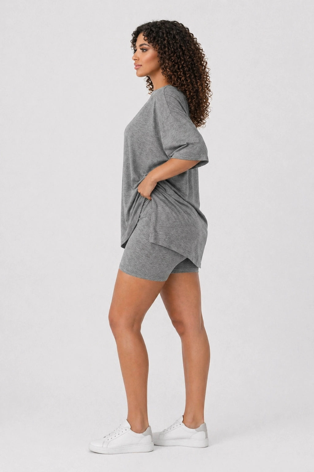 Sunday Chill Set – Grey – Side View | Vayana Clothing