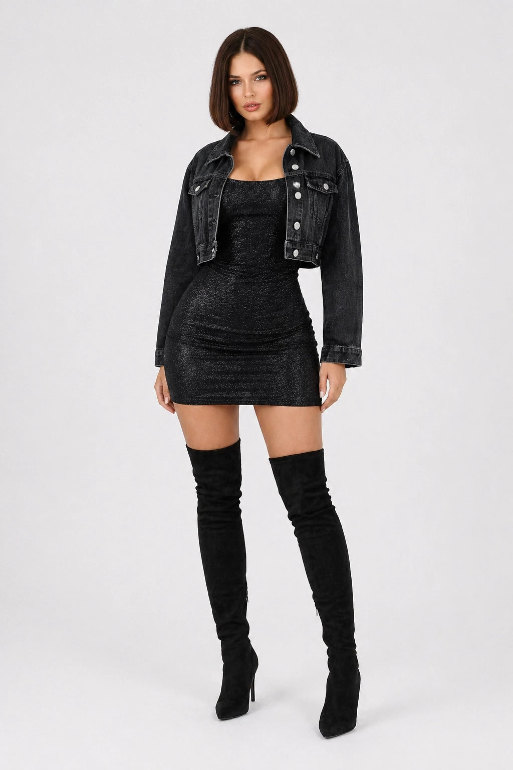 Shadow Chic Denim – Black – Front View | Vayana Clothing