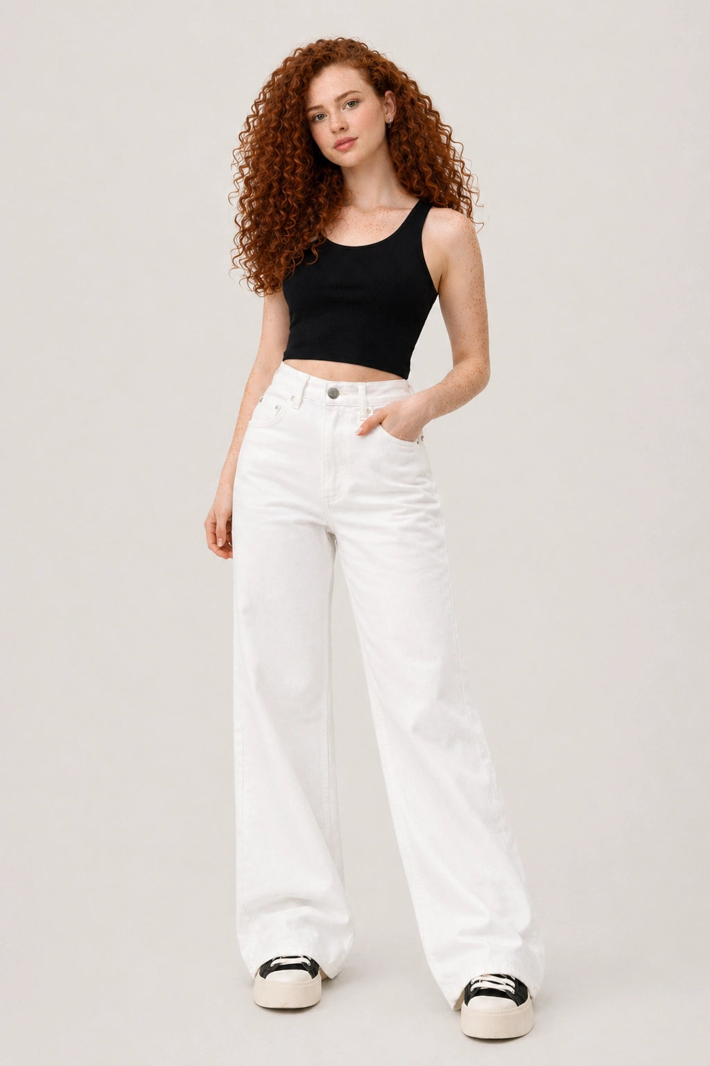 IvoryWide Jeans – White – Front View | Vayana Clothing