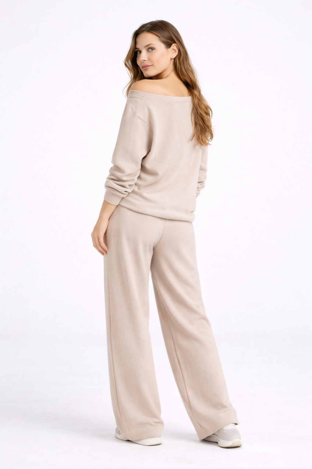 Serene Lounge Set – Beige – Back View | Vayana Clothing