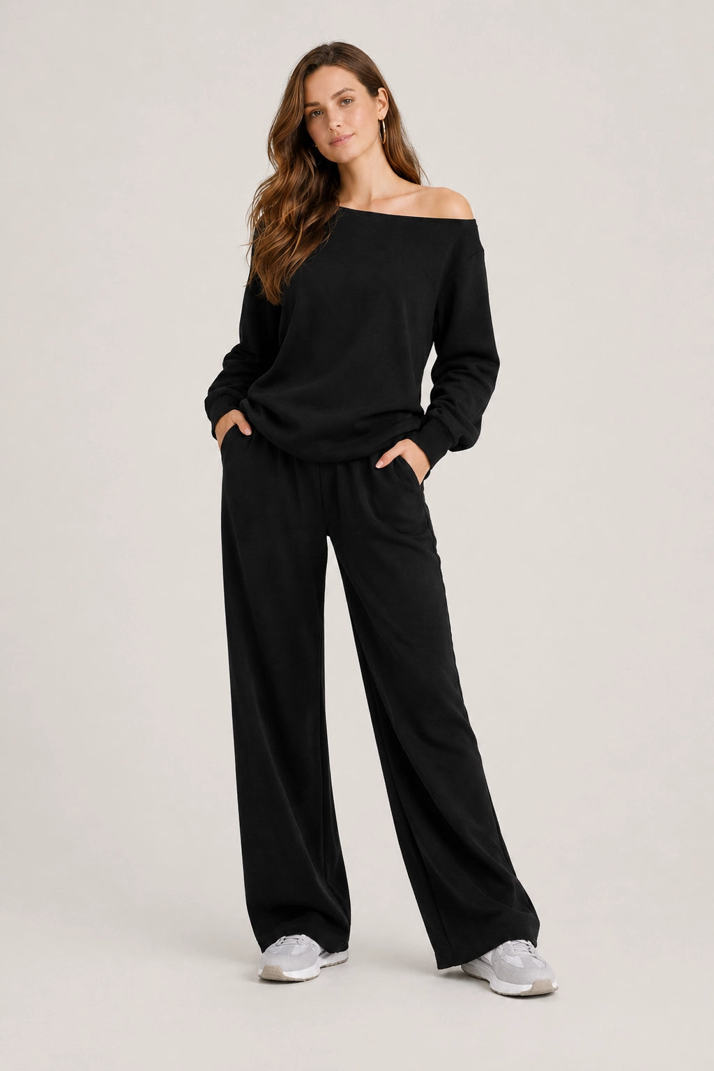 Serene Lounge Set – Black – Front View | Vayana Clothing