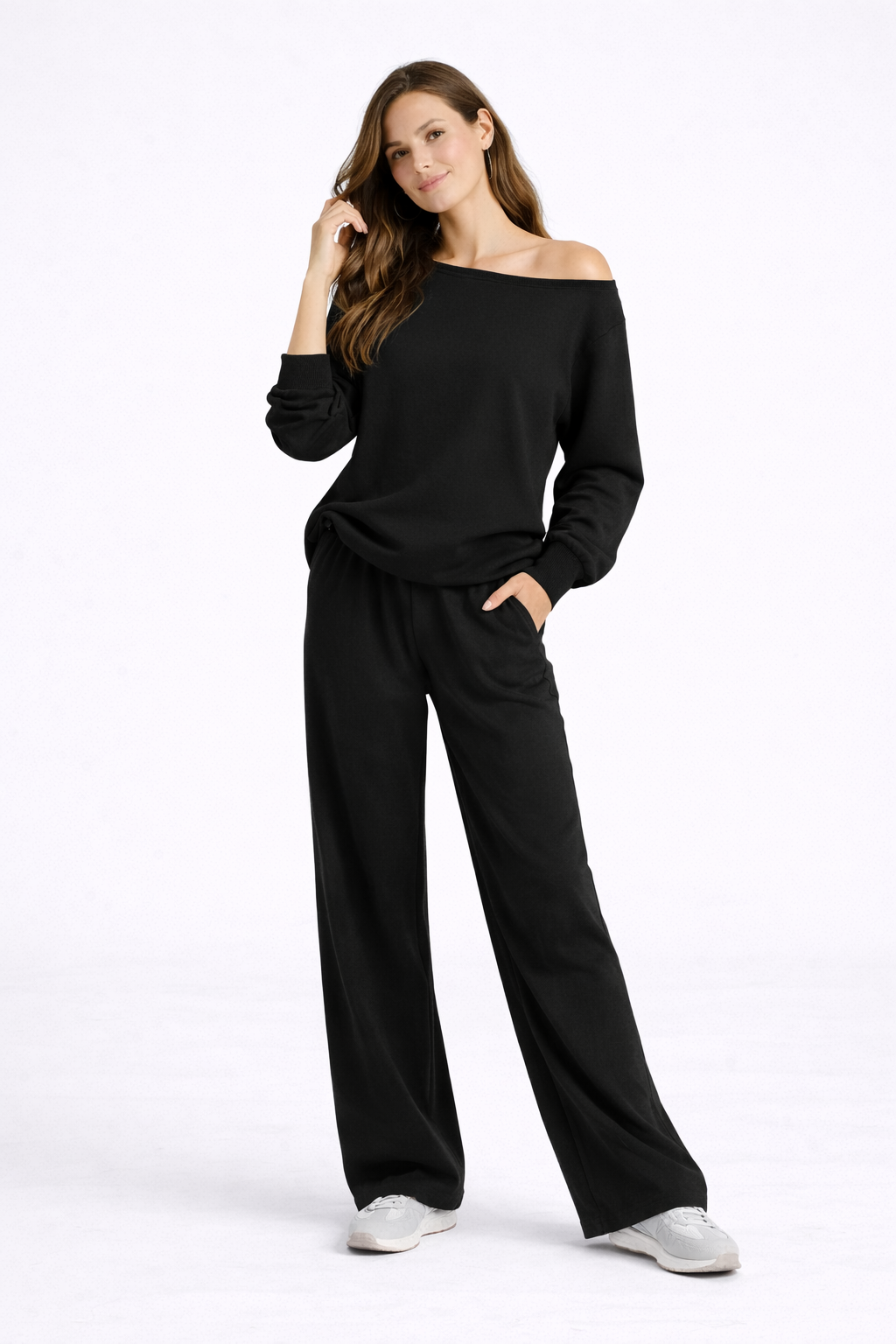Serene Lounge Set – Black – Side View | Vayana Clothing