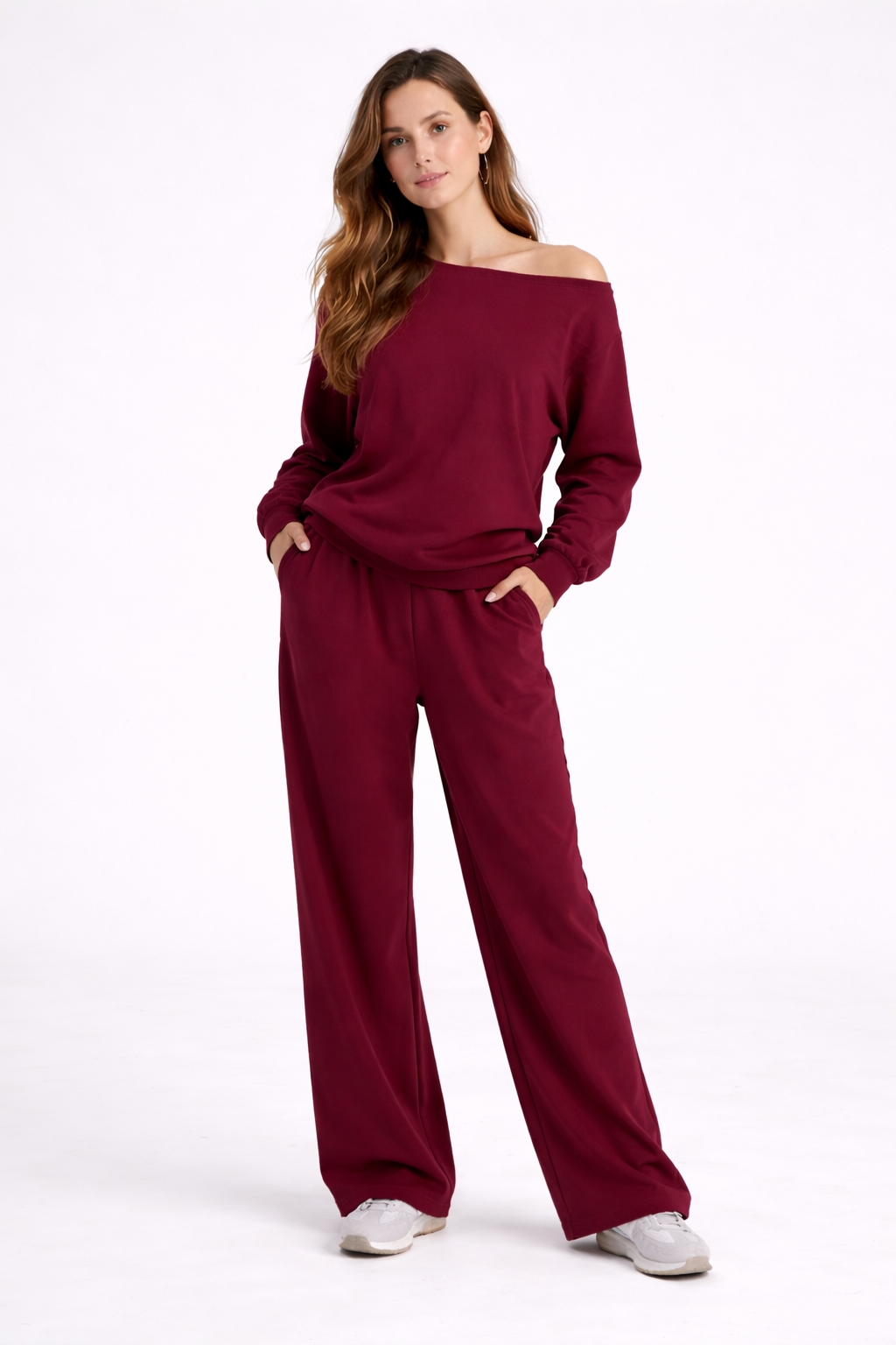 Serene Lounge Set – Red – Front View | Vayana Clothing