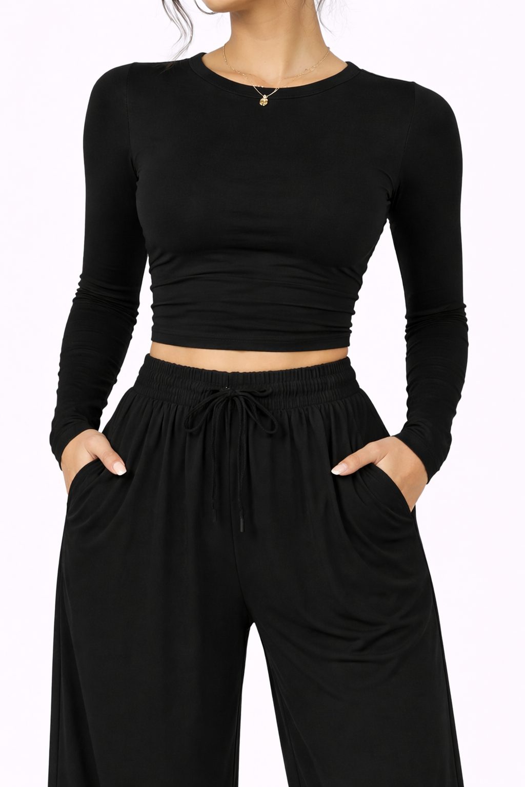 Sienna Lounge Set – Black – Detail View | Vayana Clothing