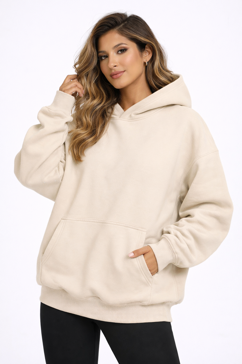 Relaxed Hoodie – Beige – Front View | Vayana Clothing