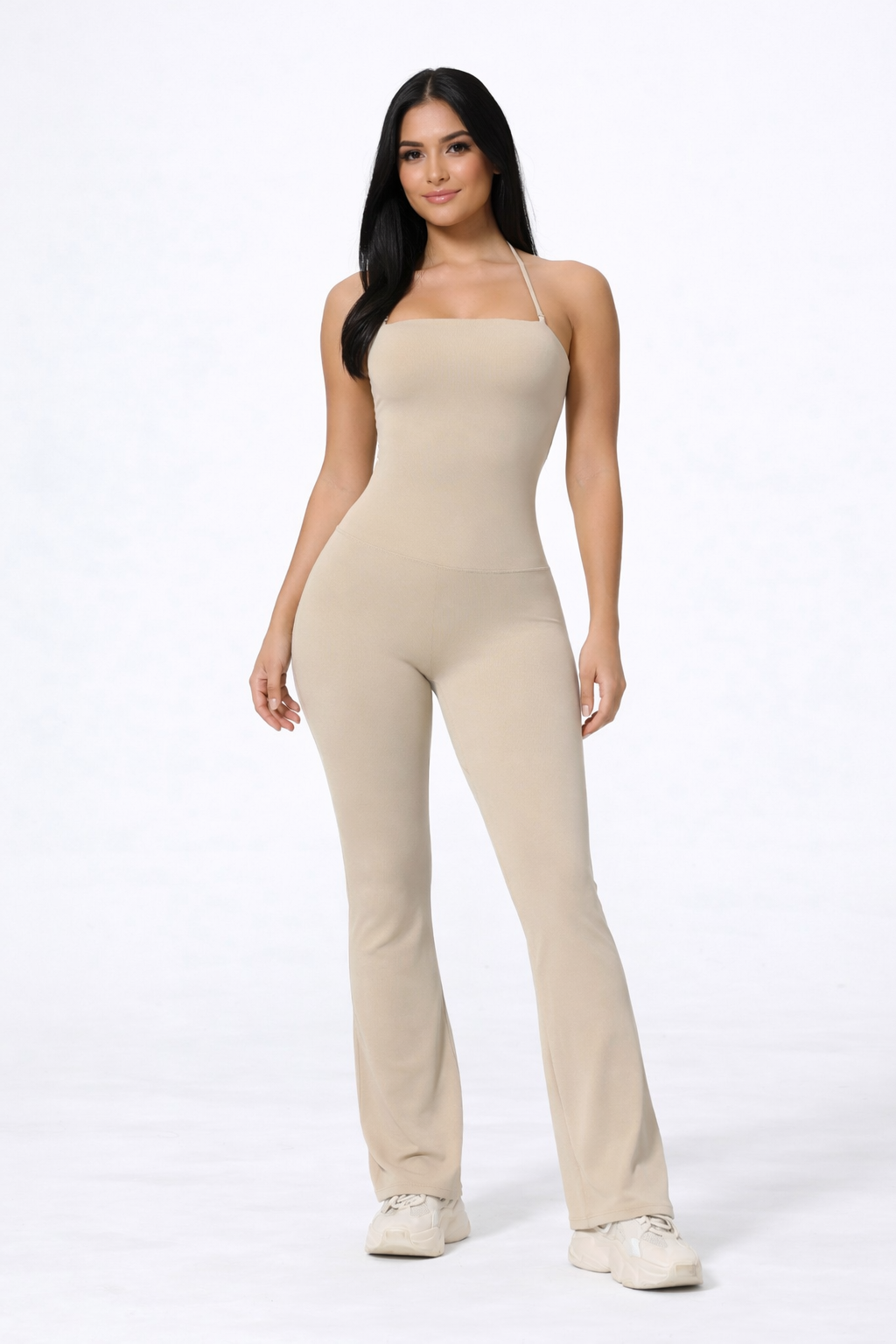 ActiveShape Jumpsuit – Beige – Front View | Vayana Clothing