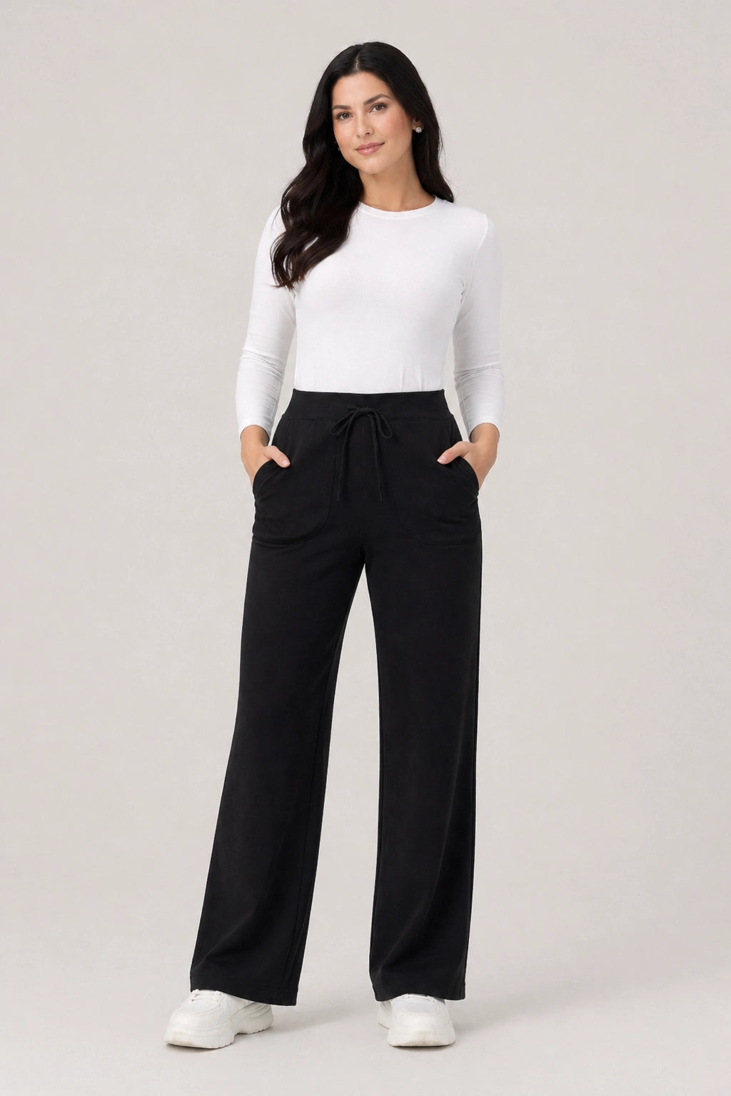 Wide Comfort Pants – Black – Front View | Vayana Clothing