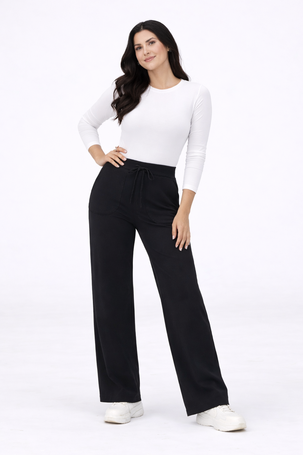 Wide Comfort Pants – Black – Back View | Vayana Clothing