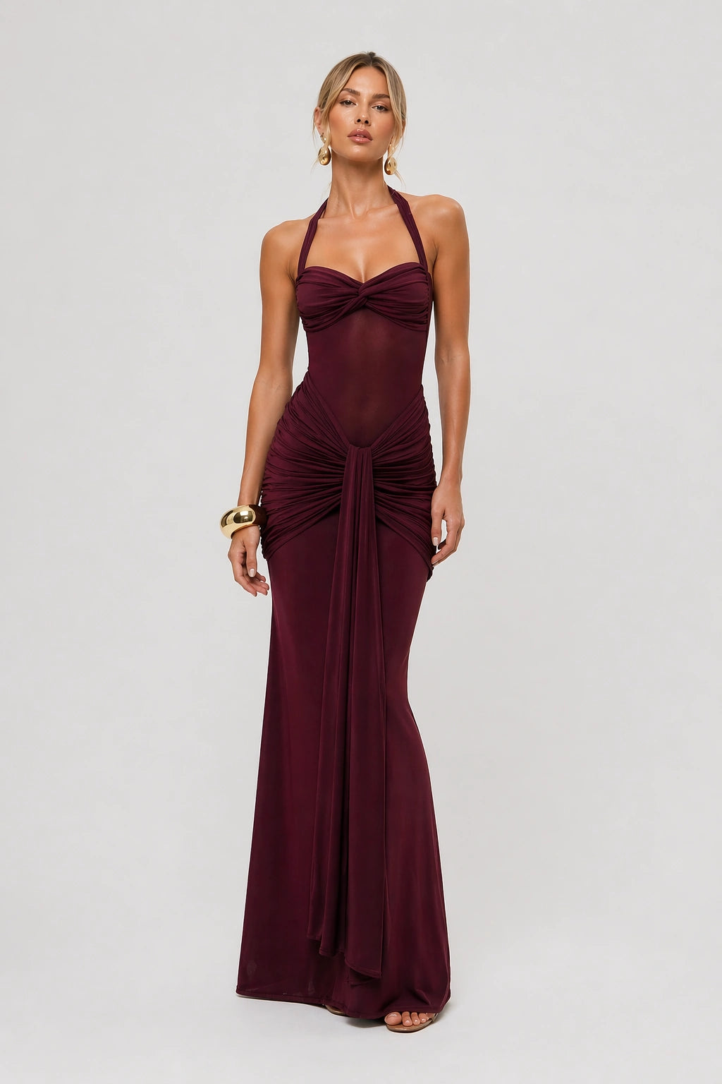 Carmine Dress – Red Burgundy – Front View | Vayana Clothing