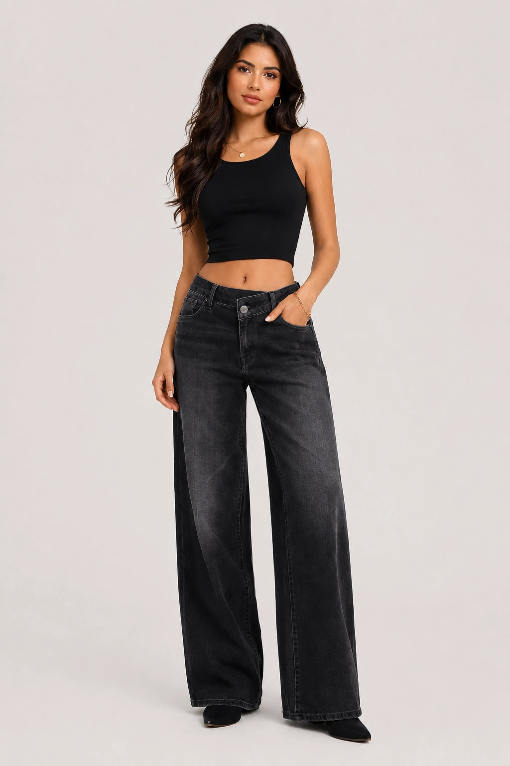Downtown Jeans – Black – Front View | Vayana Clothing