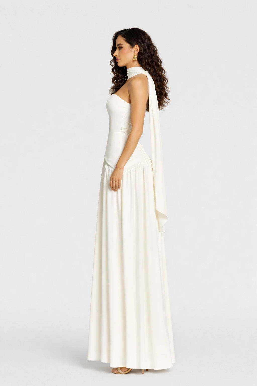 Elara Dress white strapless maxi evening gown back view with lace up corset detail Vayana Clothing