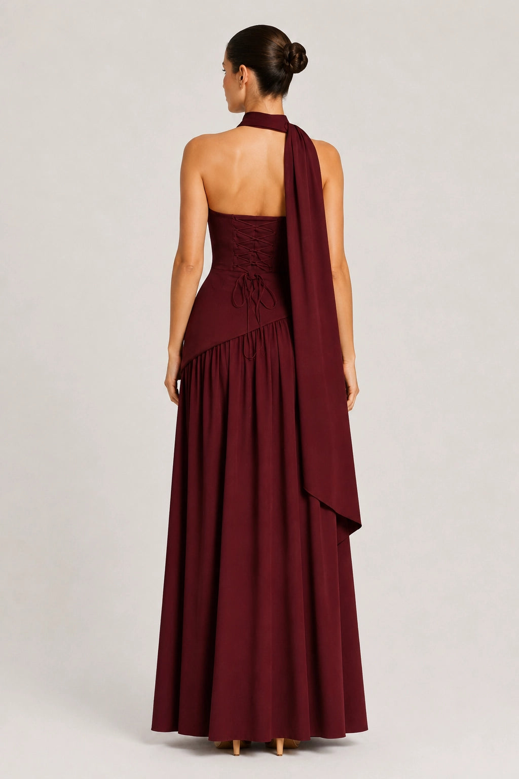 Elara Dress – Strapless Draped Maxi Dress High Slit | Vayana Clothing