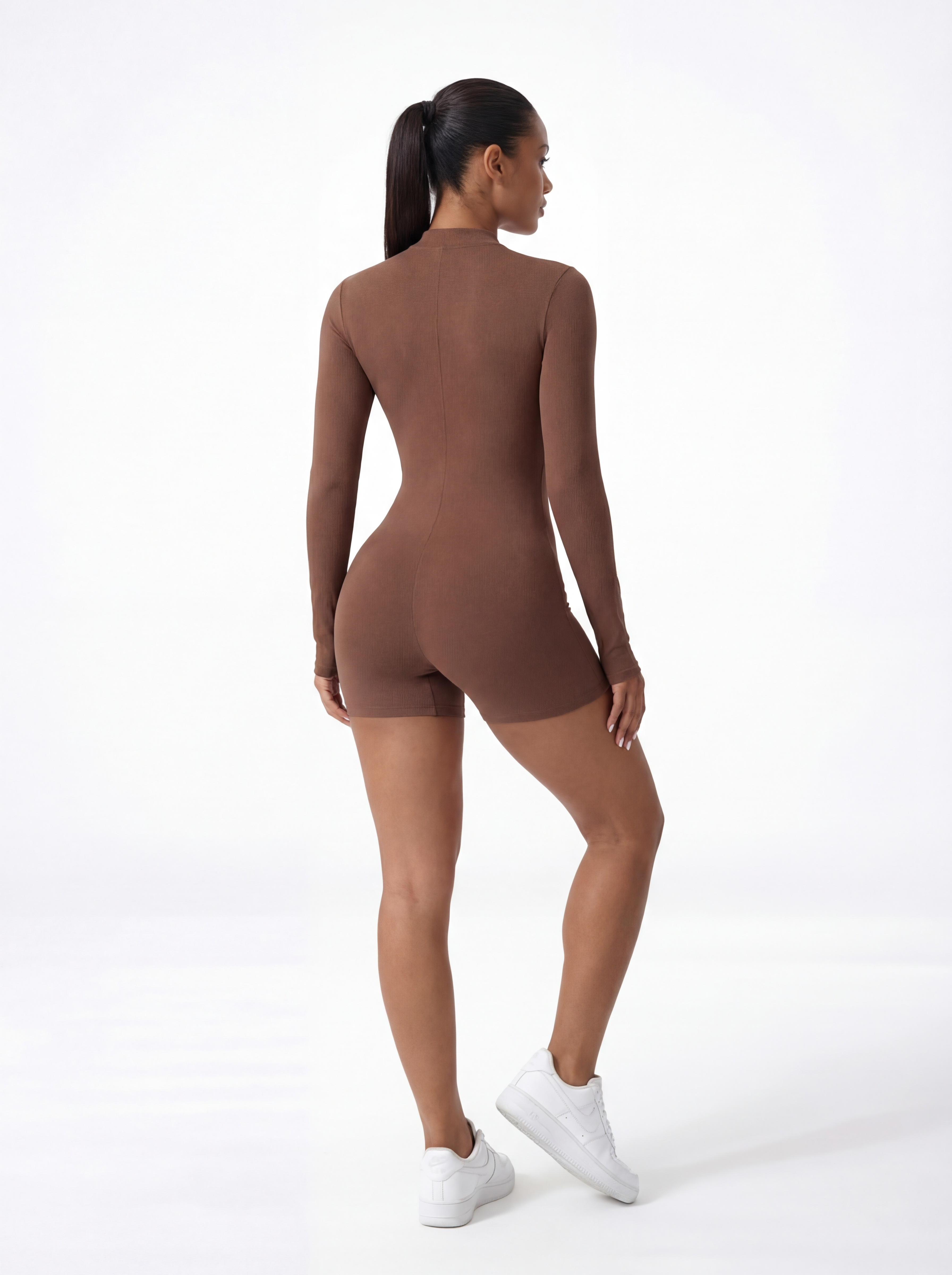 ShapeFlow Bodysuit – Beige – Side View | Vayana Clothing