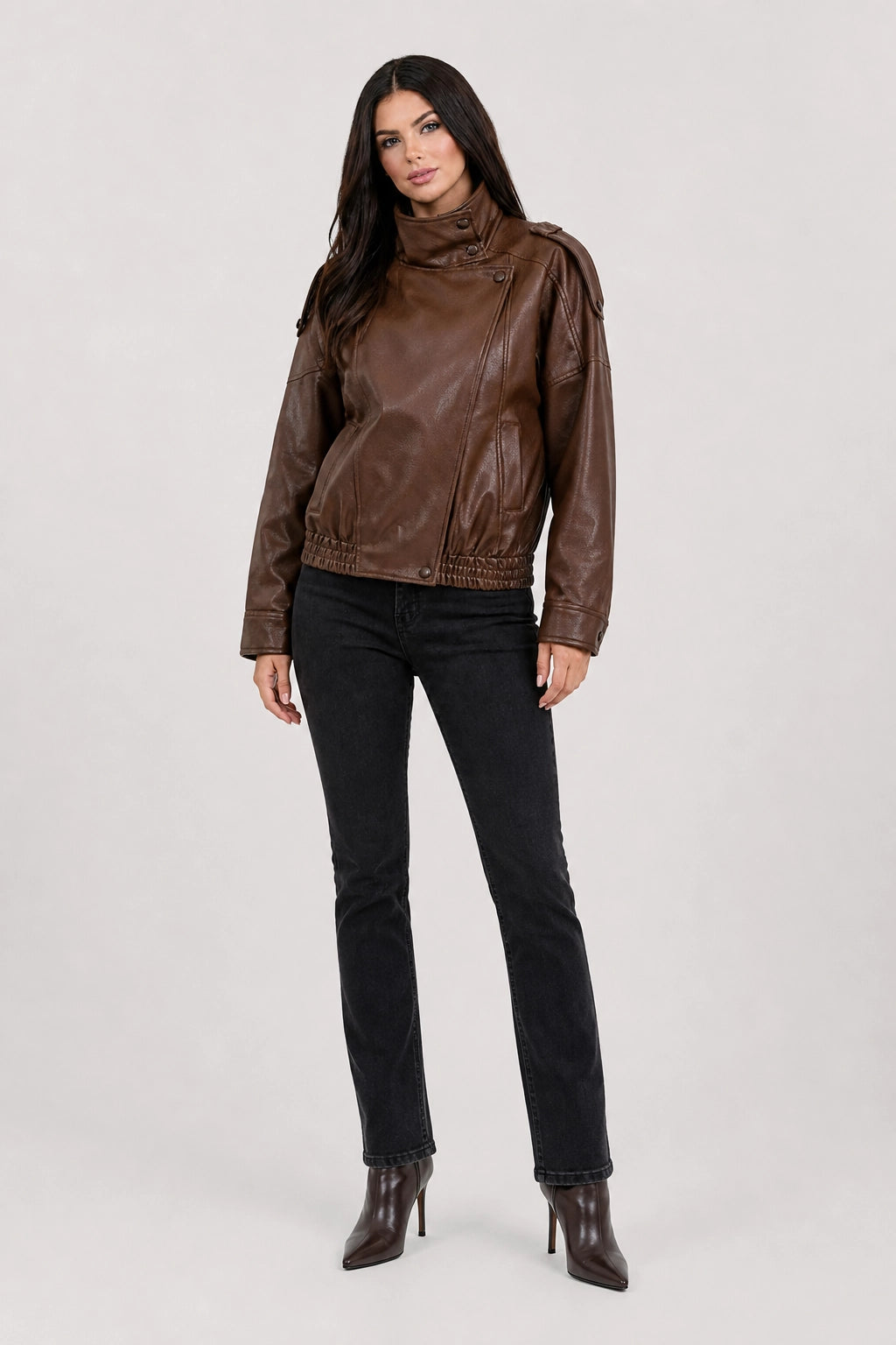 Luna Jacket – Brown – Front View | Vayana Clothing