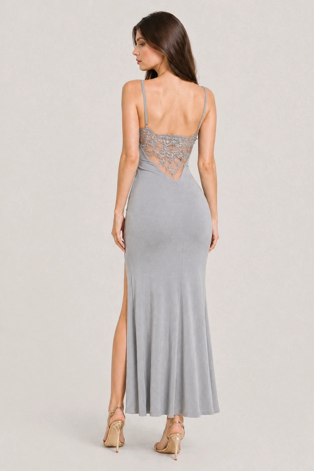 Selene Dress – Grey – Back View | Vayana Clothing