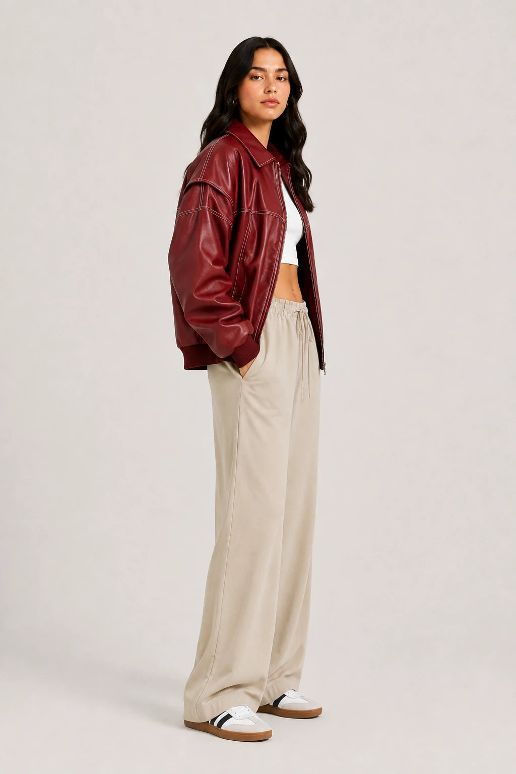 Vanel Bomber – Red – Side View | Vayana Clothing